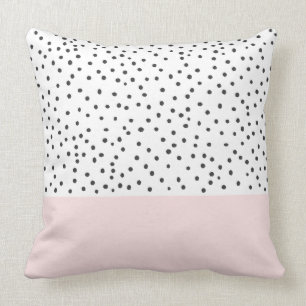 Blush roze zwarte waterverf polka stippatronen kussen