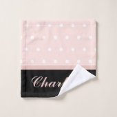 Blush roze zwarte witte pooldots naam bad handdoek (Wasdoekje)