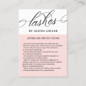 Blush Roze Zwervel Script Lash Artist Nazorg Visitekaartje (Voorkant)