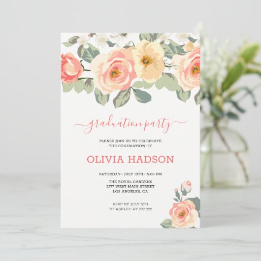 Blush Rozen Afstuderen Kaart (Staand voorkant)