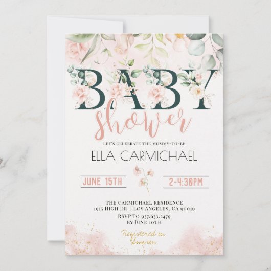 Blush Rozen Baby shower Uitnodiging (Voorkant)