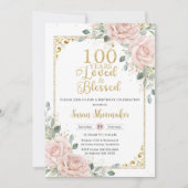 Blush Rozen Bloemen 100ste Verjaardag Geliefd Kaart (Voorkant)