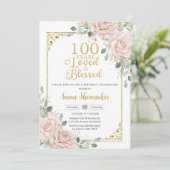 Blush Rozen Bloemen 100ste Verjaardag Geliefd Kaart (Staand voorkant)