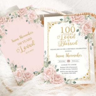  Blush Rozen Bloemen 100ste Verjaardag Geliefd Kaart