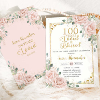  Blush Rozen Bloemen 100ste Verjaardag Geliefd Kaart