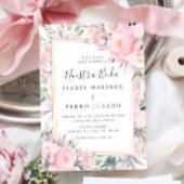 Blush Rozen Bloemen Nuestra Boda Spaans Bruiloft Kaart