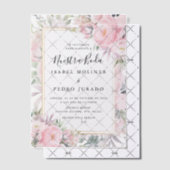 Blush Rozen Bloemen Nuestra Boda Spaans Bruiloft Vellum Uitnodigingen (Offset (Uitnodiging))