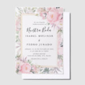 Blush Rozen Bloemen Nuestra Boda Spaans Bruiloft Vellum Uitnodigingen (Offset)