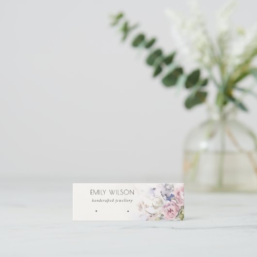 Blush Rozen Bloemen Oorbel Hoop Loop Stud Display Mini Visitekaartje (Staand voorkant)