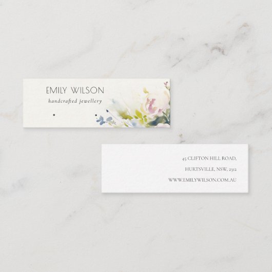 Blush Rozen Bloemen Oorbel Hoop Loop Stud Display Mini Visitekaartje (Voorkant / Achterkant)