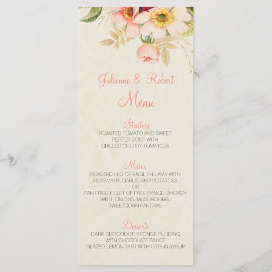  Blush Rozen Bloemen Trouwmenu Menu (Voorkant)