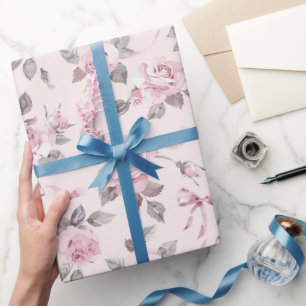  Blush Rozen & Bogen Bloemen Huwelijk Cadeaupapier