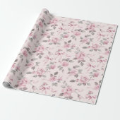 Blush Rozen & Bogen Bloemen Huwelijk Cadeaupapier (Uitgerold)