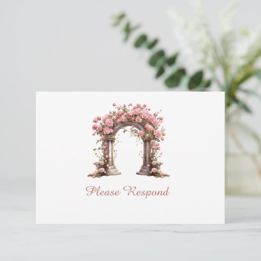 Blush Rozen Boho bruiloft boog bruiloft RSVP Kaartje (Staand voorkant)