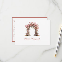Blush Rozen Boho bruiloft boog bruiloft RSVP Kaartje