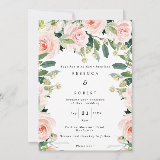 Blush rozen Boho Moderne huwelijksuitnodiging Kaart (Voorkant)