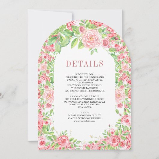 Blush Rozen Boog Bloemen Alles In Een Huwelijk Kaart (Achterkant)