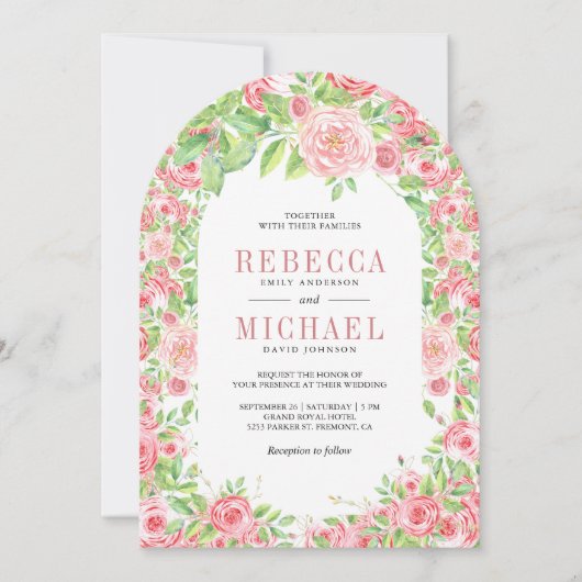 Blush Rozen Boog Bloemen Alles In Een Huwelijk Kaart (Voorkant)