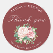 Blush Rozen Bouquet Chic Wedding Bedankt Ronde Sticker (Voorkant)