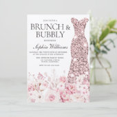 Blush Rozen Dress Vrijgezellenfeest Brunch & Bubbl Kaart (Staand voorkant)