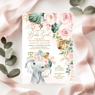 Blush Rozen Elephant Sweet Baby Girl Baby shower Kaart