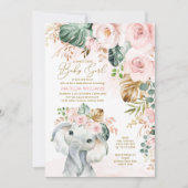 Blush Rozen Elephant Sweet Baby Girl Baby shower Kaart (Voorkant)