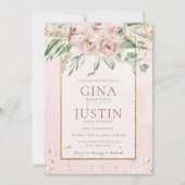Blush Rozen en gouden accenten huwelijksuitnodigin Kaart (Voorkant)