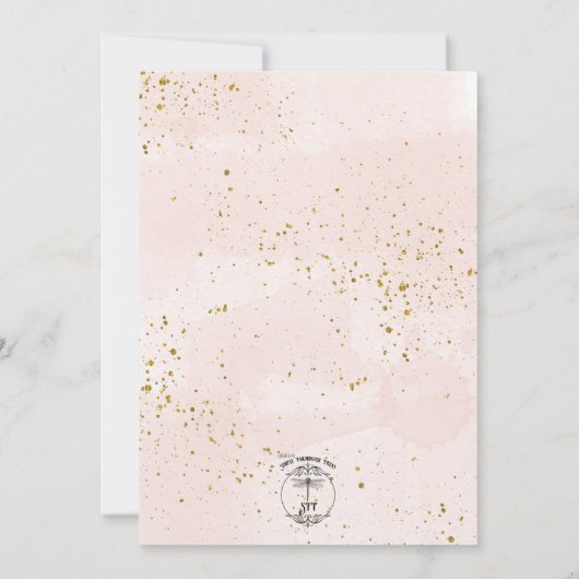 Blush Rozen en gouden accenten huwelijksuitnodigin Kaart (Achterkant)