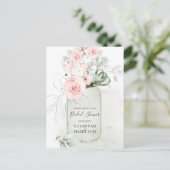 Blush Rozen en Pastel Green Mason Jar Bridal Briefkaart (Staand voorkant)