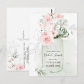 Blush Rozen en Pastel Green Mason Jar Bridal Briefkaart (Voorkant / Achterkant)