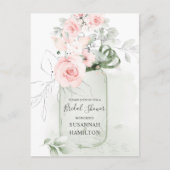Blush Rozen en Pastel Green Mason Jar Bridal Briefkaart (Voorkant)