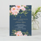 Blush Rozen en pinda's First Communie Kaart (Staand voorkant)