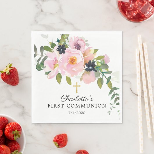 Blush Rozen en pinda's First Communie Servet (Insitu)