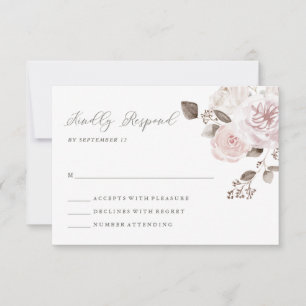 Blush Rozen en pioenen Bruiloft RSVP Kaartje