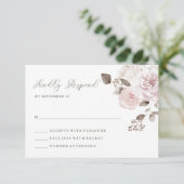 Blush Rozen en pioenen | Bruiloft RSVP Kaartje (Staand voorkant)