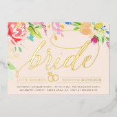 Blush | Rozen en Vrijgezellenfeest met gouden diam Folie Uitnodiging (Voorkant)