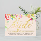 Blush | Rozen en Vrijgezellenfeest met gouden diam Folie Uitnodiging (Staand Voorkant)