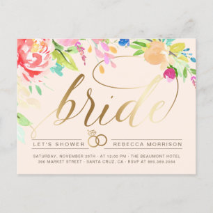 Blush   Rozen en Vrijgezellenfeest met gouden diam Uitnodiging Briefkaart