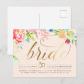 Blush | Rozen en Vrijgezellenfeest met gouden diam Uitnodiging Briefkaart (Voorkant / Achterkant)