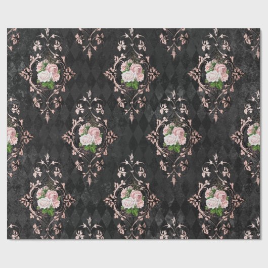  Blush-Rozen en zwart Harlequin-patroon Cadeaupapier (Vlak)