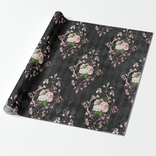 Blush-Rozen en zwart Harlequin-patroon Cadeaupapier (Uitgerold)