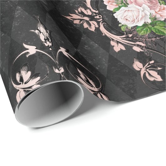  Blush-Rozen en zwart Harlequin-patroon Cadeaupapier (Rol Hoek)