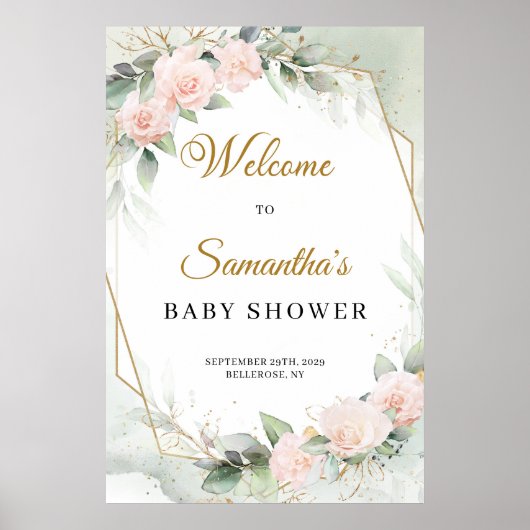 Blush rozen eucalyptus Gold Baby shower welkom Poster (Voorkant)