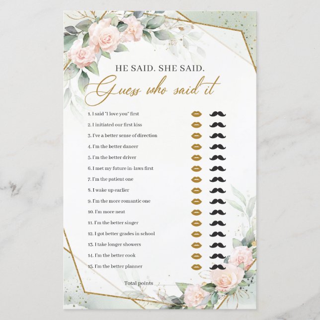 Blush rozen eucalyptusgoud lijst Hij zei dat ze (Voorkant)