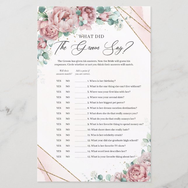 Blush rozen eucalyptusgoud Wat zei de groom? (Voorkant)