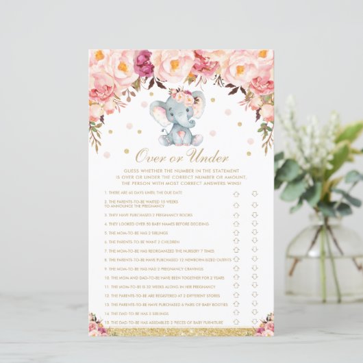 Blush Rozen Floral Elephant over of onder de game (Staand voorkant)