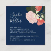 Blush Rozen Floral en Blush Coral Gingham Vierkante Visitekaartje (Achterkant)