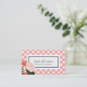 Blush Rozen Floral en Blush Coral Gingham Visitekaartje (Staand voorkant)