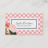 Blush Rozen Floral en Blush Coral Gingham Visitekaartje (Voorkant)