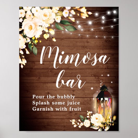 Blush Rozen Floral Greenery Mimosa Bar Poster (Voorkant)
